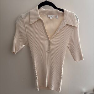 NWOT A.L.C. Ribbed Polo Short Sleeve Top in Cream